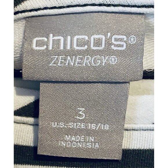 Chicos Top Womens XL Green White Striped Pima Cotton Split Back Short Sleeve - Picture 4 of 6